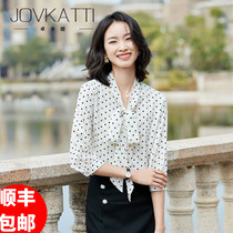 Slim slim mid-sleeve shirt womens 2021 new fashion black printed versatile top design niche shirt