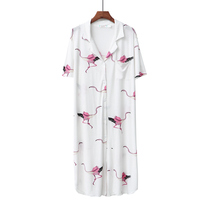 Summer thin dress Dress Sleeping nepotism Mordale Elastic Flair Bird Printed Short Sleeve Cardiovert Turnstilter