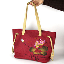 Buddha supplies Lotus Female householder bag burning incense worship Buddha bag handbag canvas bag shoulder monk bag satchel bag satchel bag