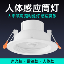 Led intelligent infrared human induction cylinder light radar home voice-controlled embedded gangway corridor Staircase Spotlight