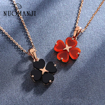 Sterling silver four-leaf clover necklace female tide net red niche design pendant Simple ins cold wind clavicle chain gift