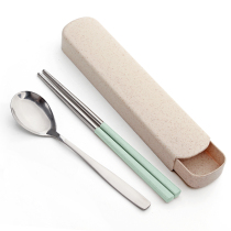 Portable chopsticks fork spoon set Stainless steel adult tableware three-piece set Student travel take-away storage box