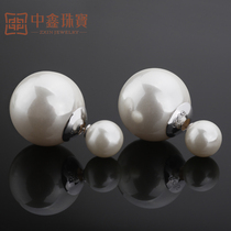 925 silver double-sided pearl stud earrings Simple fashion before and after the size of shell beads temperament earrings jewelry women earrings