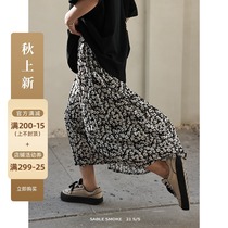 Flower skirt womens spring and autumn design sense niche chiffon long skirt umbrella skirt long French pleated skirt