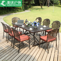 Sunshine outdoor table and chair courtyard garden outdoor balcony leisure table and chair outdoor cast aluminum table and chair seven-piece combination