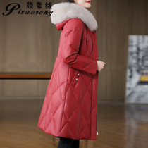 2022 new leather down jacket among women with long Sponin sheepskin fitted with velvet and thick fur coat