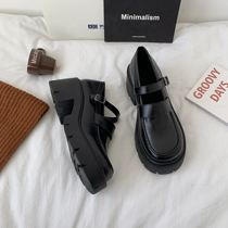 2021 new Inn Wind Breeze Small Leather Shoes Day Ensemble Women Jk Thick Bottom Thick Heel Heightened Mary Treasures Shoes Comeback Korean version 100 hitch