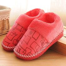 Human mother warm non-slip large size confinement cotton slippers winter indoor with heel men and women bogan middle-aged and old