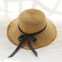 Straw hat female ribbon bow knot summer cap children Burnier dome Sun Hat sun sun hat seaside beach hat