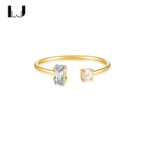 925 silver gold-plated rectangular artificial zircon ring female freshwater pearl open ring simple atmospheric fashion