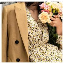 Small suit women 2021 autumn small man slim fit Japanese yellow texture double-breasted simple temperament coat New