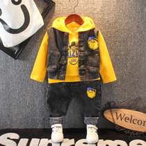  Boys autumn denim vest sweater jeans three-piece childrens clothing Childrens autumn suit Baby spring and autumn trend