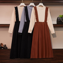 Large size maternity dress autumn and winter dress pregnant women sweater skirt thick fake two wooden ear pregnant women winter suit