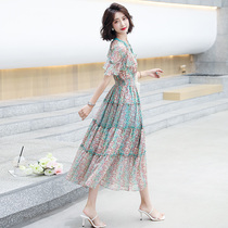 Snowspun broken floral dress for womens summer 2021 new French style name Yuanyuan High-end Temperament Skirt to be covered with a belly-a-word dress