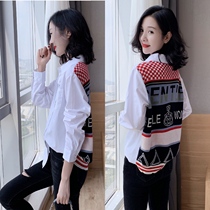 European station spring and autumn 2021 new European womens blouse design sense niche shirt Korean version splicing white shirt women