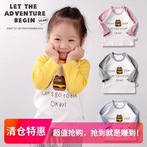 Han version of children long sleeve T-shirt male and female baby pure cotton elastic beating undershirt round collar spring and autumn cartoon insert shoulder sleeve blouse