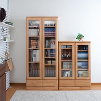 Solid wood bookcase with glass door floor-to-ceiling dustproof display cabinet living room study office with drawer bookcase storage cabinet