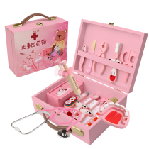 Wooden simulation little doctor toy set Girl toolbox Injection nurse Children play house stethoscope