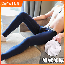 Plus velvet padded warm pants mens autumn pants cotton single piece underwear underwear tight bottom cotton pants winter wool pants