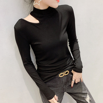 Half-height collar undershirt woman autumn and winter new care machine design sense T-shirt woman long sleeve tight inside lap shoulder blouse