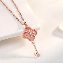 Diamond Shield Key Necklace Woman Rose Gold Diamond Lock Bone Chain Fashion Pendant