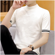 Fugui bird short sleeve T-shirt for men 2021 new Summer Korean version Body Tide Stand-up Collar half sleeves Knitted Sweatshirt Blouse