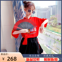 Girl Fashion Summer Suit New 2022 Ocean Gas Mesh Red Children Short Sleeve Short Skirt Red China Wind Two Sets