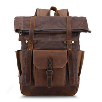 Qiguxi men's and women's backpacks student schoolbag anti-fouling oil wax canvas backpack computer bag retro travel bag tide bag