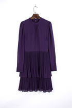 80324 special price 19 autumn good shun pleated small turtleneck long sleeve dress purple