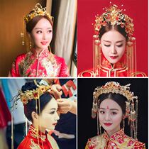 Xiuhe clothing bride headdress ancient costume Fengguan Xiayu step simple Chinese wedding hair accessories tassel toast atmosphere