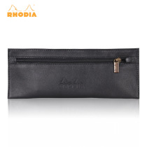 France Rhodia Rhodia Black soft sheepskin pencil bag Male and female student stationery bag Large capacity pencil bag Multi-function sundries storage bag Portable change bag Simple fashion zipper bag