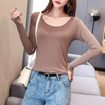 Big neckline autumn clothes modal long sleeve student chic harbor taste low neck T-shirt base shirt top inside women wear