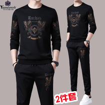 High-end light luxury spring new mens printing European and American trend sweater two-piece casual sports suit mens fashion