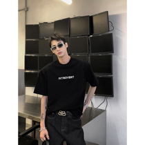 HOZI Summer Black Cushion Shoulder T-shirt Pure Cotton Short Sleeve Silver Color Solid Letter Half Sleeve Small Crowdsourced Design Foundation Compassionate