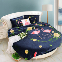 Winter bedding Coral Velvet Deep Blue Love Bird Round Bed Bed Hats Four Piece Set Round quilt cover Round Sheets Warm Kit 2m