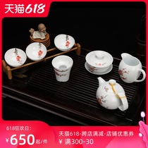 Liling underglaze multicolored porcelain Gongfu tea set Red plum hand-painted white porcelain tea set Health and environmental protection porcelain