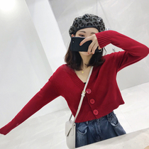 Halo nini sweater coat women 2019 new autumn red little lazy knit cardigan short