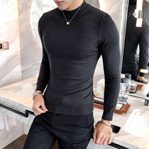 2020 new knitwear mens trend autumn and winter round neck line clothing Korean version of slim bottoming shirt semi-turtleneck sweater men
