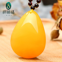 Xiangzhenfu natural beeswax pendant amber water drop necklace female raw stone high-grade old honey chicken oil yellow pendant