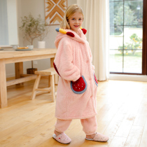 Girls Coral Velvet Pajamas Long Children Flannel Thickened Home Clothes Set Girls Autumn and Winter Childrens Style