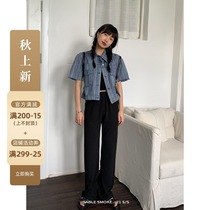 Female summer design stripe denim short sleeve shirt niche French cardigan thin chic short coat coat