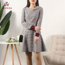 Original Korea 22 years Chun Win Sow ladies turn loving breasts for waist A character plaid long sleeve dress 2 Thrones