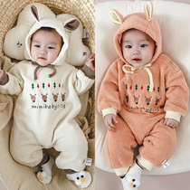 Baby early winter plus velvet thick jumpsuit baby long-sleeved romper romper newborn out hugging clothes autumn and winter men