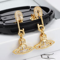 West Queen Zircon pin Saturn earrings stud earrings plated with real gold platinum Vivian full diamond stud earrings European and American trinkets