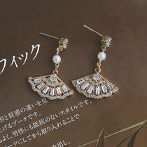 s925 sterling silver pin fan earrings female 2021 New Tide retro exquisite advanced sense long temperament personality earrings