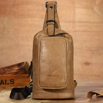 Mens leather chest bag crossbody trend new retro youth fashion first layer cowhide shoulder leisure outdoor backpack