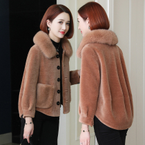 zqqz cashmere coat women short fox fur collar 2020 new fashion granular wool fur coat D246