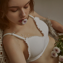 White Triangle Cup Cramps Lotus Leaf Side Without Steel Ring Cotton Bra Lady Pure Cotton Underwear Pants Suit Soft Girl