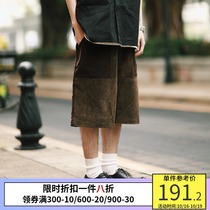 PSO Brand stitching corduroy shorts mens loose Tide Brand six-point pants summer sports casual straight pants