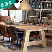 Solid wood dining table rectangular large apartment 10 people all solid wood American Nordic style large strip 12 people long villa